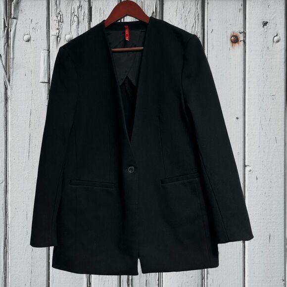Spanx Womens Perfect Collarless Blazer Size L Black‎ Single Button Lined 20384 - Picture 1 of 9